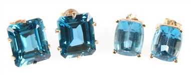 14K YELLOW GOLD BLUE TOPAZ STUD EARRINGS