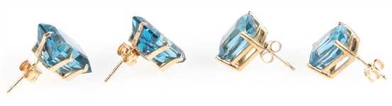 14K YELLOW GOLD BLUE TOPAZ STUD EARRINGS