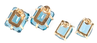 14K YELLOW GOLD BLUE TOPAZ STUD EARRINGS