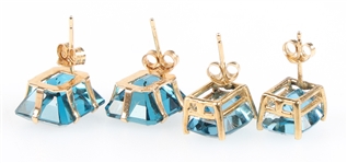 14K YELLOW GOLD BLUE TOPAZ STUD EARRINGS