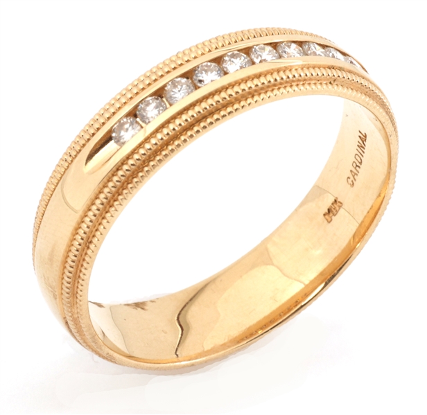 MENS 14K YELLOW GOLD & DIAMOND WEDDING BAND