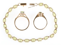 10K YELLOW GOLD GREEN PERIDOT BRACELET & RINGS
