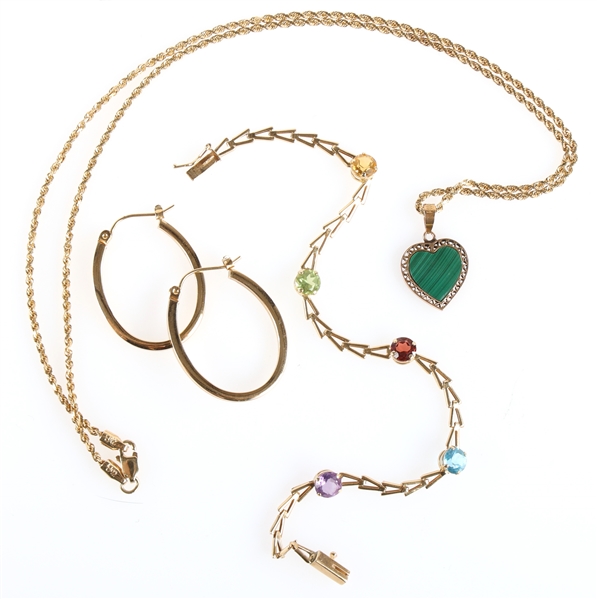 14K YELLOW GOLD BRACELET, NECKLACE, & EARRINGS