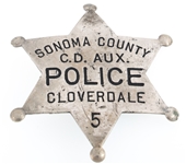 SONOMA COUNTY CLOVERDALE C.D. AUX. POLICE BADGE NO. 5