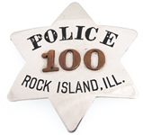 ROCK ISLAND ILLINOIS POLICE PIE PLATE BADGE NO. 100