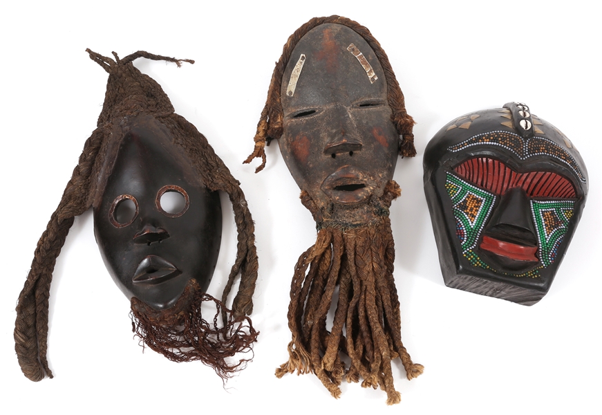20TH C. AFRICAN STYLE WOODEN MASK HOME DECOR LOT OF 3