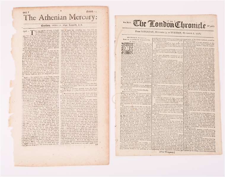 ATHENIAN MERCURY & LONDON CHRONICLE NEWSPAPERS 