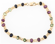 14K YELLOW GOLD RUBY, SAPPHIRE, & CHRYSOBERYL BRACELET