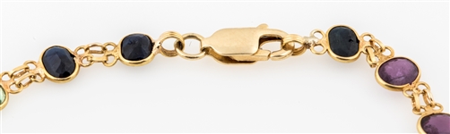 14K YELLOW GOLD RUBY, SAPPHIRE, & CHRYSOBERYL BRACELET