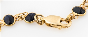 14K YELLOW GOLD RUBY, SAPPHIRE, & CHRYSOBERYL BRACELET