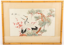 FRAMED CHINESE SILK CRANE EMBROIDERY