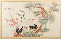 FRAMED CHINESE SILK CRANE EMBROIDERY