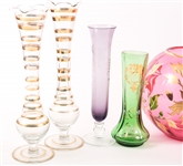 PAINTED & GILT GLASS VASES LOT OF EIGHT