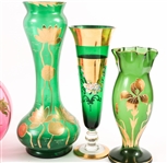 PAINTED & GILT GLASS VASES LOT OF EIGHT