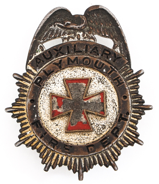 PLYMOUTH MASSACHUSETTS AUXILIARY FIRE DEPARTMENT BADGE