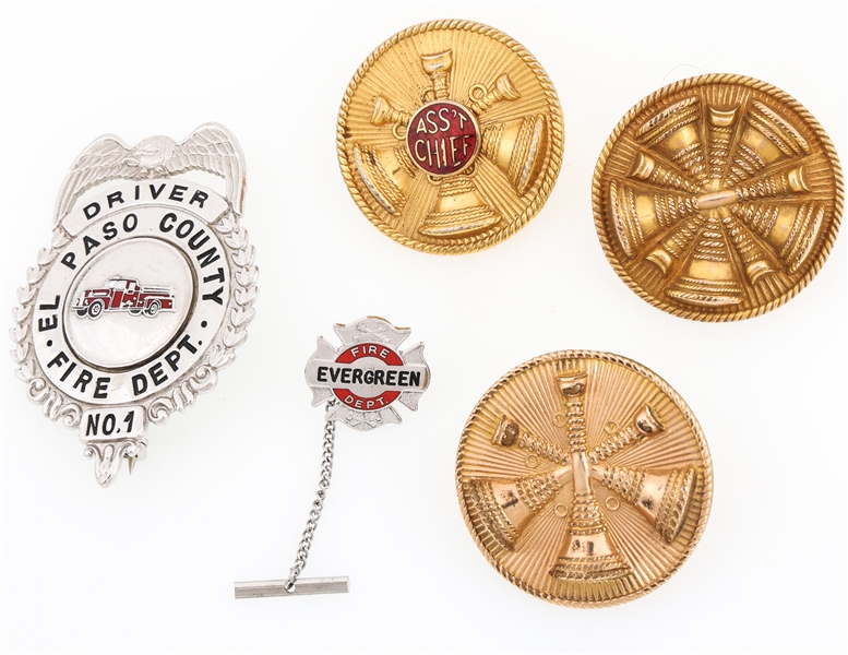 FIRE DEPARTMENT PINS AND BADGES - LOT OF 5