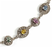 14K WHITE GOLD DIAMOND & MULTI-COLOR SAPPHIRE NECKLACE