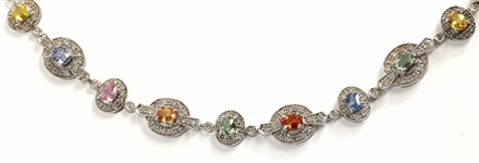 14K WHITE GOLD DIAMOND & MULTI-COLOR SAPPHIRE NECKLACE