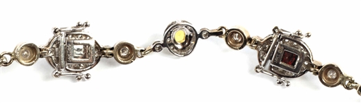 14K WHITE GOLD DIAMOND & MULTI-COLOR SAPPHIRE NECKLACE