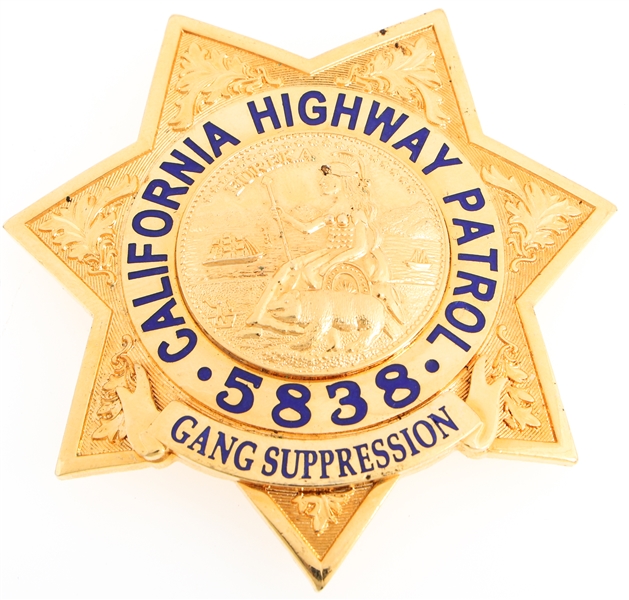 CA HIGHWAY PATROL GANG SUPPRESSION BADGE NO. 5838