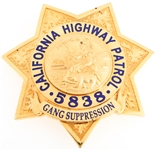 CA HIGHWAY PATROL GANG SUPPRESSION BADGE NO. 5838