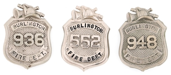 BURLINGTON NEW JERSEY FIRE DEPARTMENT BADGES LOT OF 3