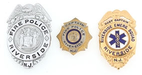 RIVERSIDE FIRE POLICE AND EMERGENCY BADGES LOT OF THREE