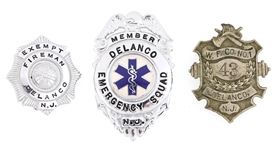 DELANCO NEW JERSEY FIRE & EMERGENCY BADGES LOT OF 3