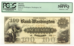 1861 $100 NC BANK OF WASHINGTON BANKNOTE PCGS GRADED