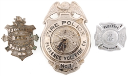 FLORENCE NEW JERSEY FIRE BADGES LOT OF THREE