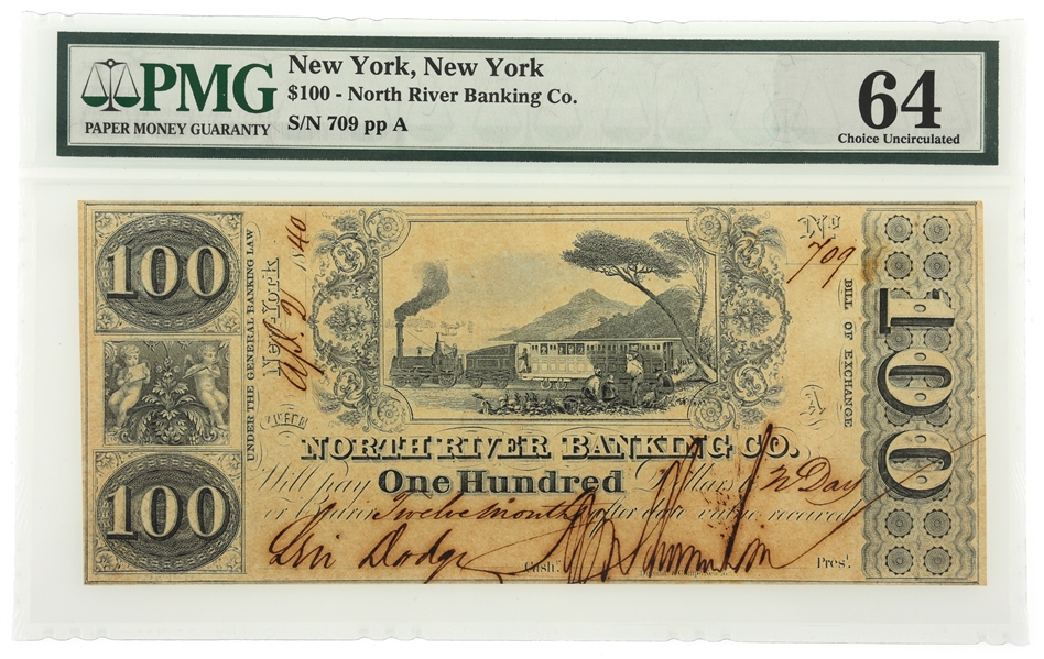 1840 $100 NEW YORK NORTH RIVER BANKING CO. BANKNOTE PMG