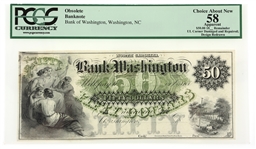 1800s $50 NC BANK OF WASHINGTON BANKNOTE PCGS GRADED
