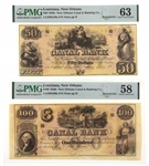 1850s $50 & $100 NEW ORLEANS CANAL & BANKING CO NOTES