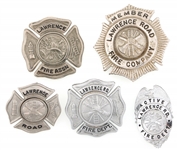 LAWRENCE NEW JERSEY FIRE BADGES LOT OF FIVE