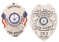 CHESTERFIELD TOWNSHIP NEW JERSEY FIRE BADGES LOT OF TWO