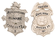 BORDENTOWN NEW JERSEY FIRE BADGES LOT OF TWO