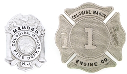 COLONIAL MANOR NEW JERSEY FIRE BADGES LOT OF TWO