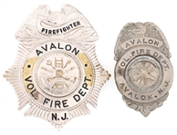 AVALON NJ VOLUNTEER FIRE DEPARTMENT BADGES LOT OF TWO
