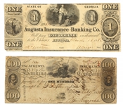 $1 & $100 AUGUSTA INSURANCE & BANKING CO. NOTES 