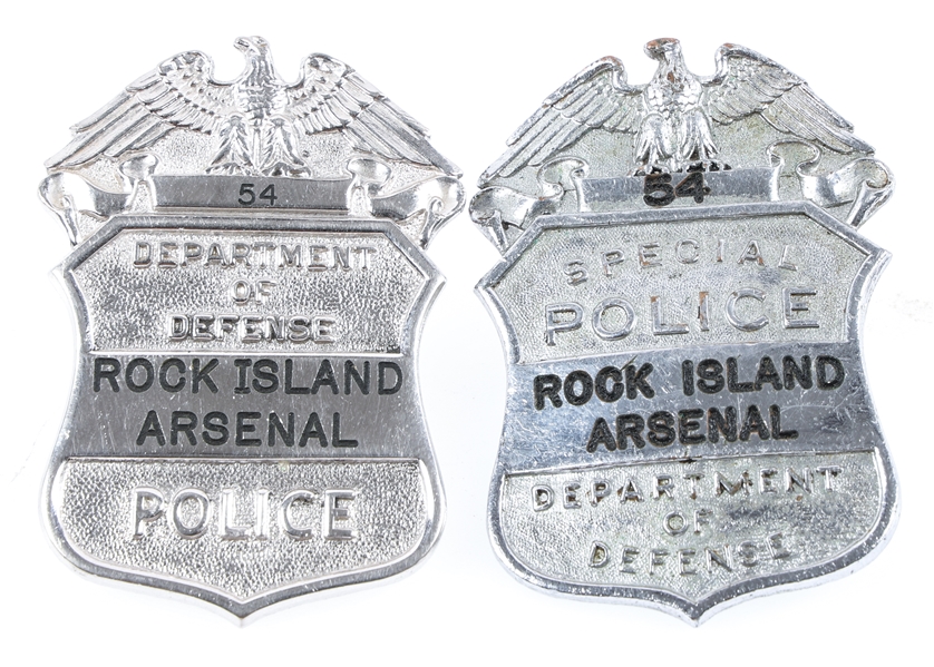 D.O.D. ROCK ISLAND ARSENAL POLICE BADGES LOT OF TWO
