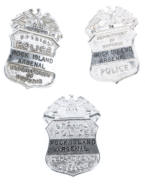 D.O.D. ROCK ISLAND ARSENAL POLICE BADGES LOT OF 3