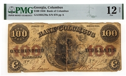 1856 $100 GEORGIA BANK OF COLUMBUS OBSOLETE NOTE PMG