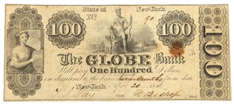 1840 $100 NEW YORK GLOBE BANK OBSOLETE BANKNOTE