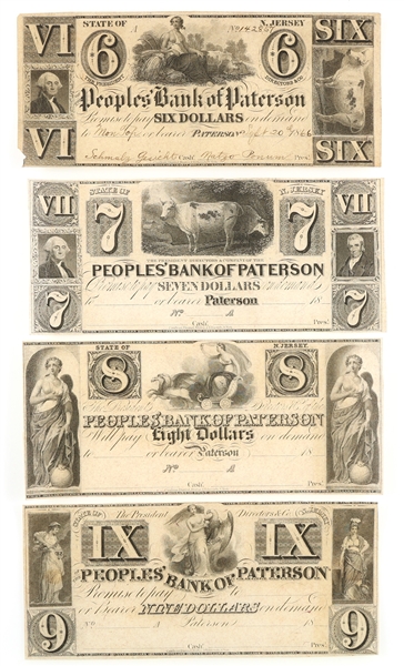NEW JERSEY PEOPLES BANK OF PATERSON NOTES $6 $7 $8 $9