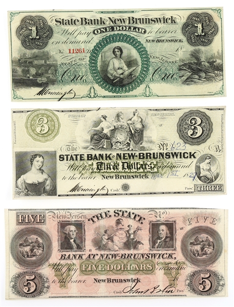 $1 $3 $5 NEW JERSEY STATE BANK AT NEW-BRUNSWICK NOTES