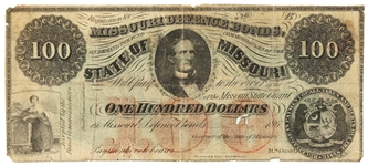 1860s $100 STATE OF MISSOURI DEFENSE BOND NOTE