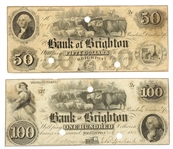 1850 $50 $100 MA BANK OF BRIGHTON OBSOLETE BANKNOTES