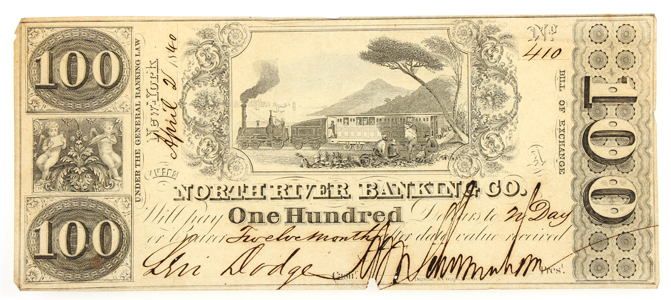 1840 $100 NEW YORK NORTH RIVER BANKING CO. BANKNOTE