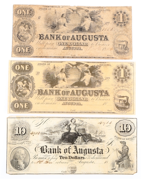 1800s $1 $10 GEORGIA BANK OF AUGUSTA REMAINDER NOTES