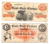 1850s $20 $100 SAVANNAH BANK OF STATE OF GEORGIA NOTES